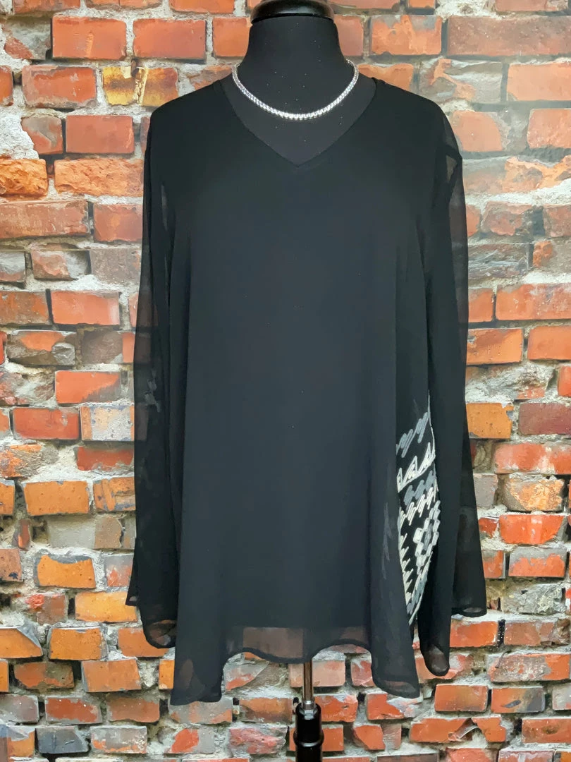 Budget 😀 Double D Ranch Sheer Black Top With Embroidery 🎁 3 Double D Ranch Sheer Black Top With Embroidery