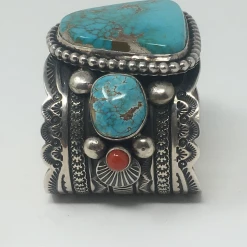 Silver Creations From The Southwest By Gundi Jewelry Turquoise & Red Coral Cuff