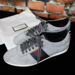 Outlet 😍 Gucci TIFFIANY'S CLOSET Glitter Web Sneaker With Studs 💯 7 Gucci TIFFIANY'S CLOSET Glitter Web Sneaker With Studs
