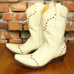 Hot Sale 🎁 Old Gringo TIFFIANY'S CLOSET Patent Leather Ivory ✔️ Boots With Red Stitching ❤️ 8 Old Gringo TIFFIANY'S CLOSET Patent Leather Ivory Boots With Red Stitching