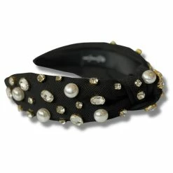 Brianna Cannon Hats/Headbands/Scarves/Gloves Black Twill Headband With Large Pearls And Crystals