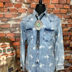 Ryan Michael Bucking Horse Indigo Print Shirt