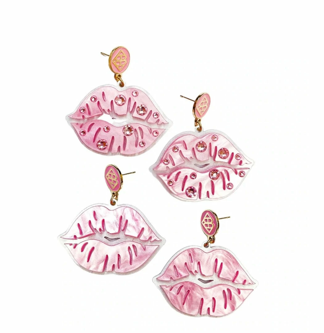 Outlet ⌛ Brianna Cannon Pink Pearl Lips Earrings With Stones Jewelry 🎁 3 Brianna Cannon Pink Pearl Lips Earrings With Stones Jewelry