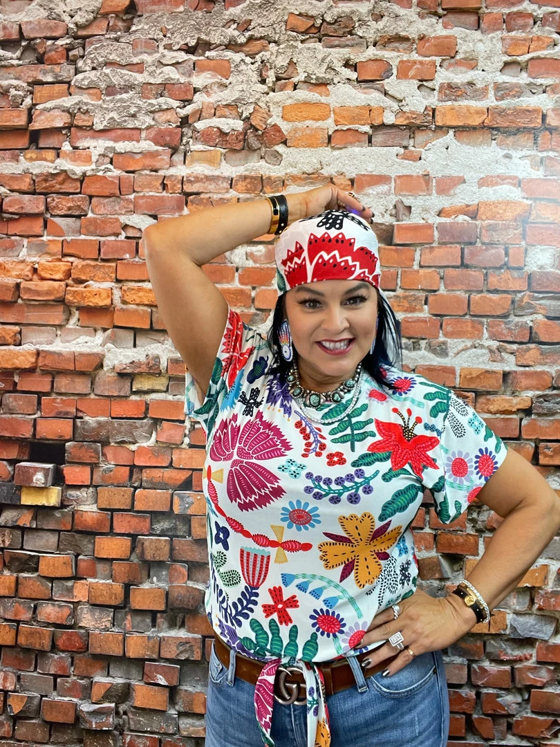 Wholesale 🔔 Double D Ranch Wear - Folk Foray Collection Tops Nina Tie Top 😉 5 Double D Ranch Wear - Folk Foray Collection Tops Nina Tie Top