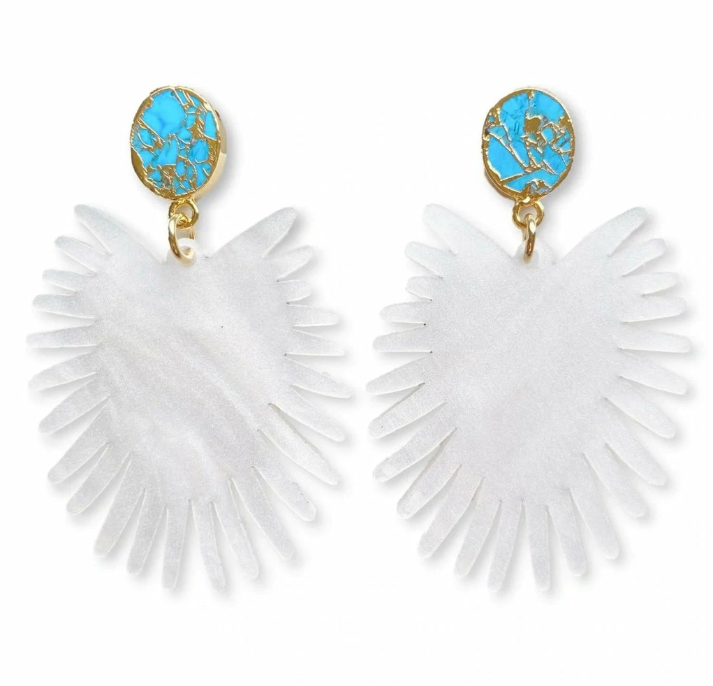 Deals ✔️ Brianna Cannon Spray Palm Earrings - White Pearl Acrylic W/gold Plated Turquoise 😉 3 Brianna Cannon Spray Palm Earrings - White Pearl Acrylic W/gold Plated Turquoise