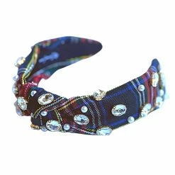 Brianna Cannon Hats/Headbands/Scarves/Gloves Navy Tartan Headband With Crystals And Pearls
