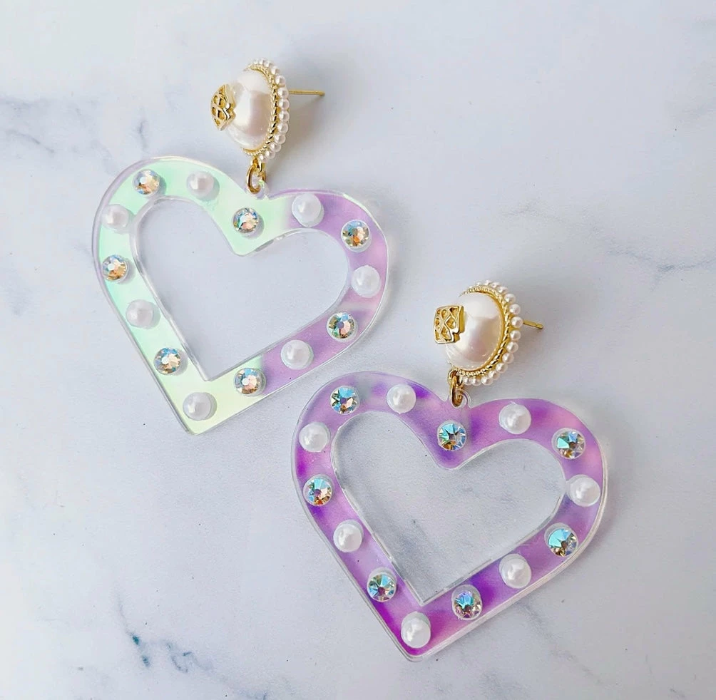 Outlet π Brianna Cannon Iridescent Heart Earrings With Pearls And Crystals π 3 Brianna Cannon Iridescent Heart Earrings With Pearls And Crystals