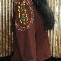 Double D Ranch Wear Merlot Leather Jacket With Fur Collar & Cuffs