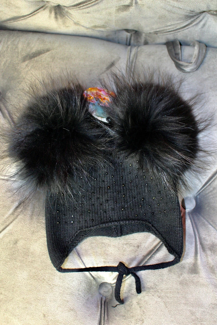 Best Pirce ⌛ Maniere Kid's Hats Sparkly Baby Tie Hat W/Double Poms ✔️ 3 Maniere Kid's Hats Sparkly Baby Tie Hat W/Double Poms