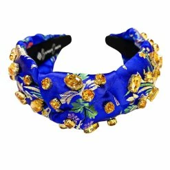 Brianna Cannon Hats/Headbands/Scarves/Gloves Royal Blue Silk Floral Headband With Hand-Sewn Crystals