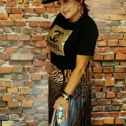 Pat Danke Showstopper Long Fringe Yoke Belt With Cut Beads